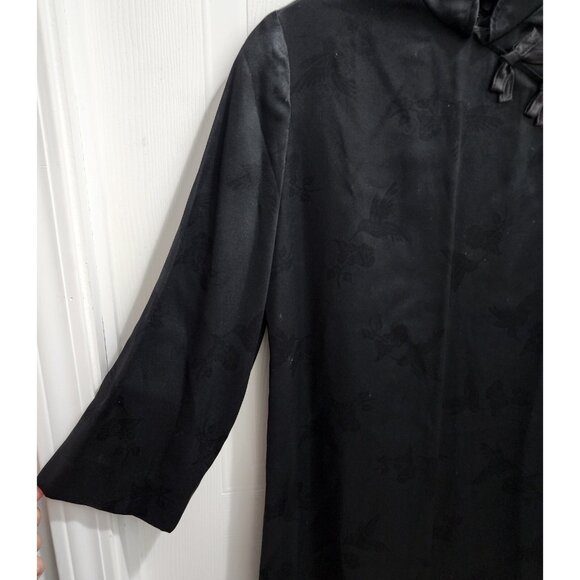 Vtg 70s Leslie J L/S Cheongsam Dress Asian Inspired Hummingbird Print Black 7/8 - Picture 5 of 14